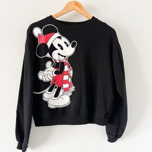 Disney Mickey Mouse Crewneck Sweatshirt Womens X-Small Black Graphic JT24418